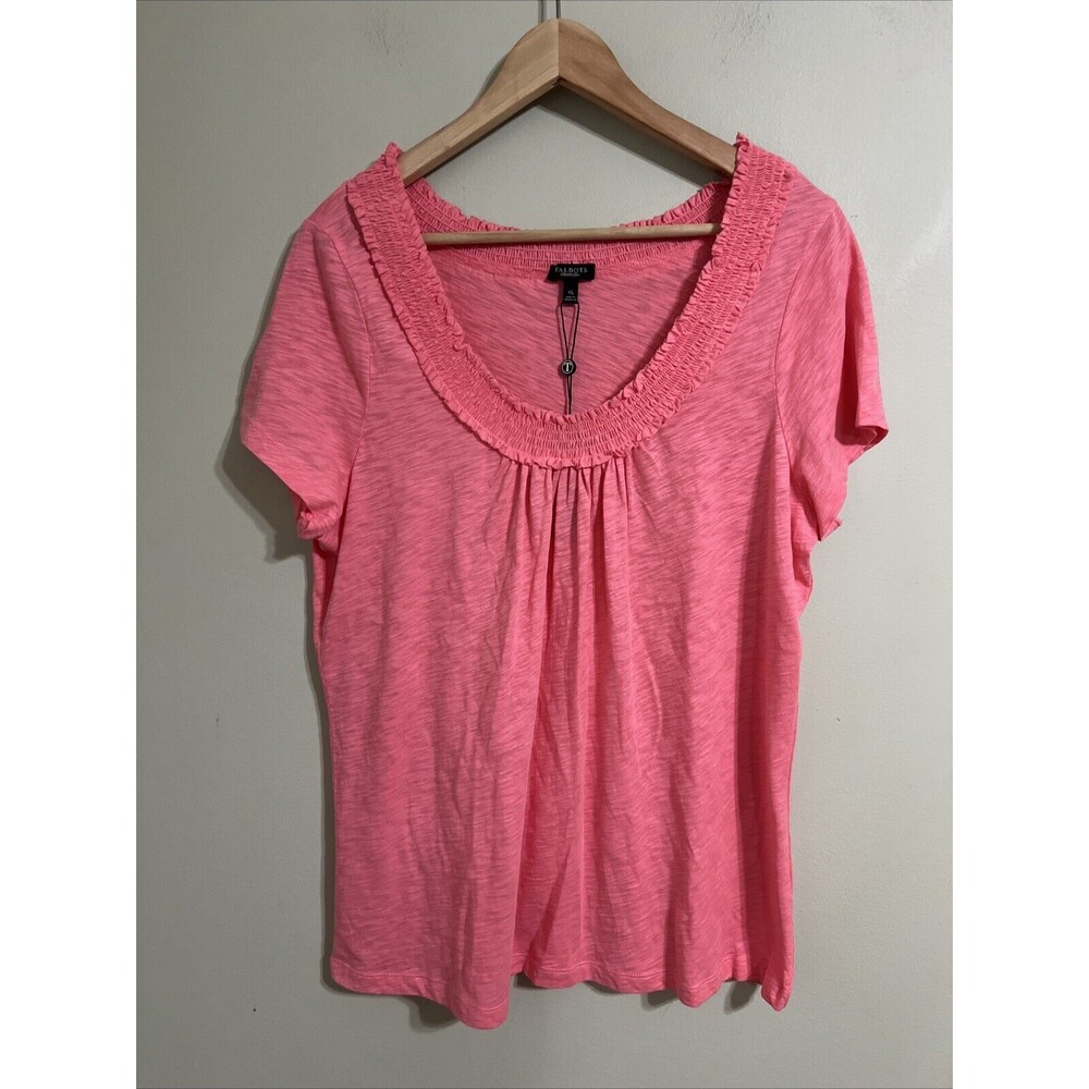 NWT Talbots Scoop Neck Peasant Top Blouse Coral 'Vintage' Cotton Size Xl